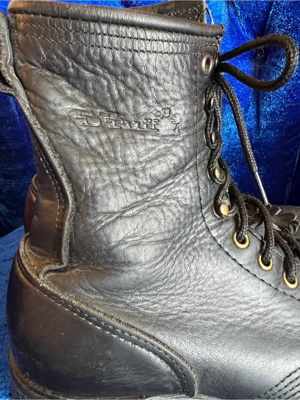 Vintage DD Tuff Black pebble Leather Lace-Up Men's Boots w/ Fringe Accent Sz 8.5